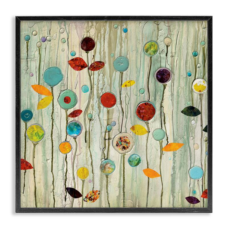 Stupell Abstract Paint Drop Floral Scene Whimsical Collage Framed Wall Art,12x12 - 24 x 24 - Black