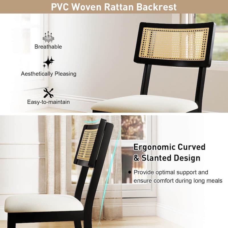 Costway Rattan Dining Chairs Set of 2/4 with Padded Seat, Rubber Wood