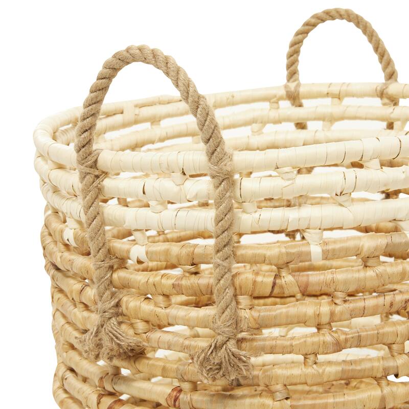 Seagrass Handmade Two Toned Storage Basket with Handles - Set of 3 Beige - Roche River Decor