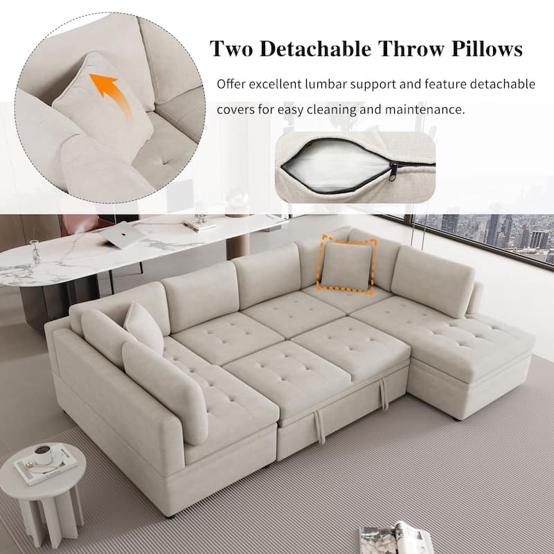 Oversized Sectional Sofa, 117.3" U - Shaped Sofa Couch Pull Out Sofa Bed with 2 Throw Pillows for Living Room