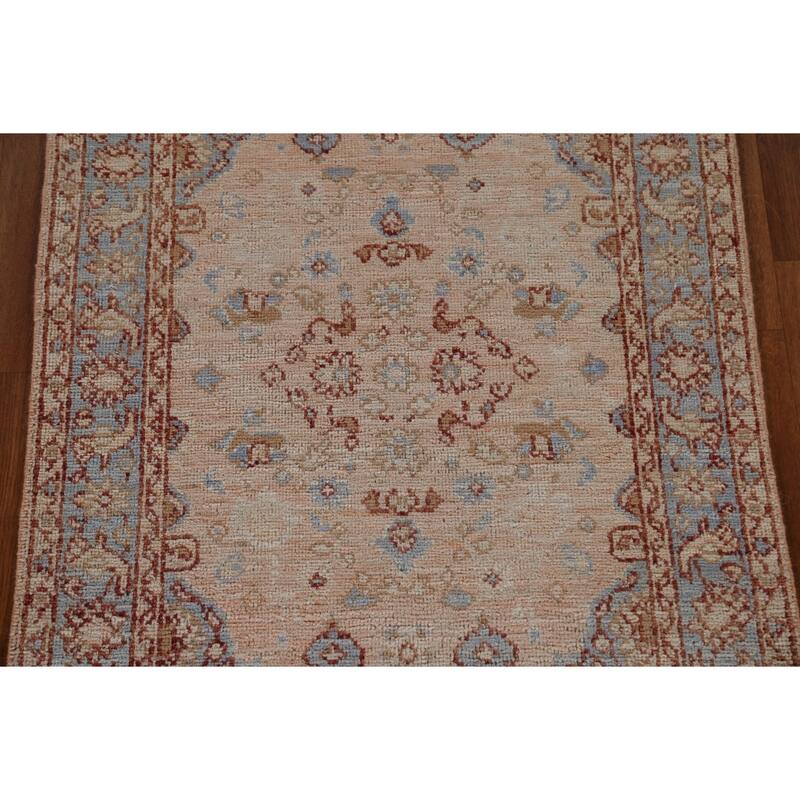 Hand Knotted Oriental 100% Wool Carpet Transitional Geometric Peach Oushak Area Rug - 3' 10'' X 2' 11''