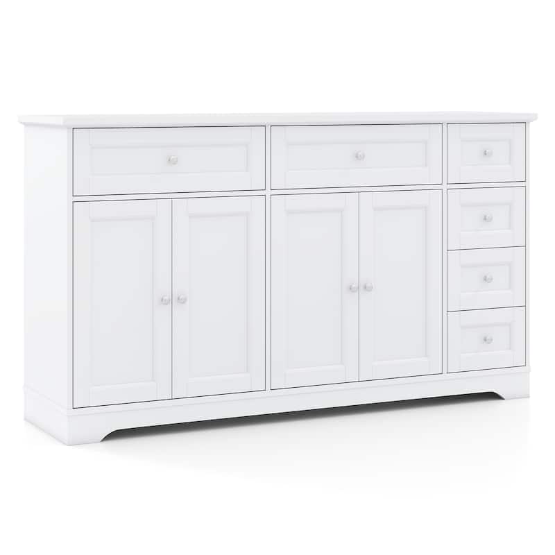Modern Buffet Sideboard with Storage Cabinets and Drawers White Wooden Credenza for Dining Room Living Room or Kitchen - White