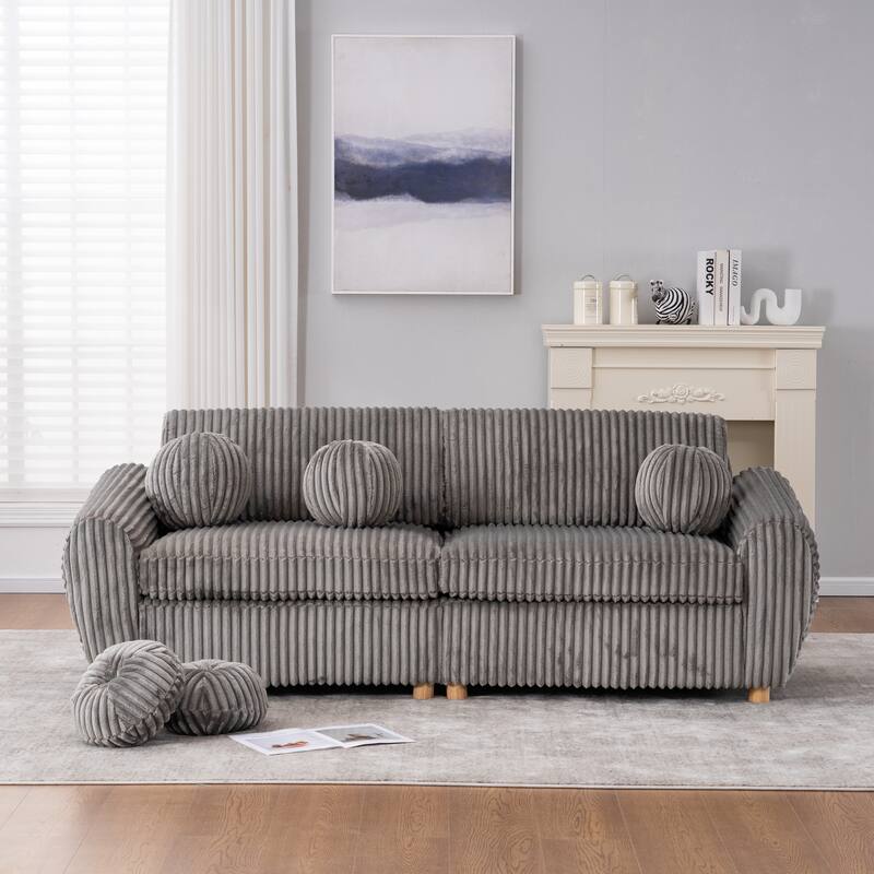 84.4" Corduroy 3-Seater Sofa with Wood Frame & Soft Cushions