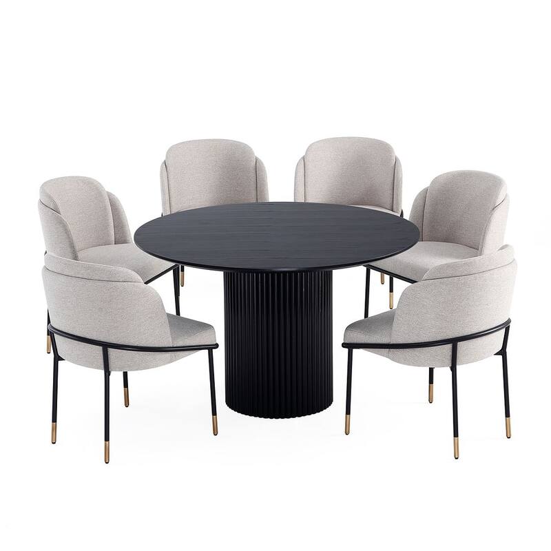 Manhattan Comfort 7-Piece Hathaway Flor Modern 59.05 Solid Wood Round Dining Set