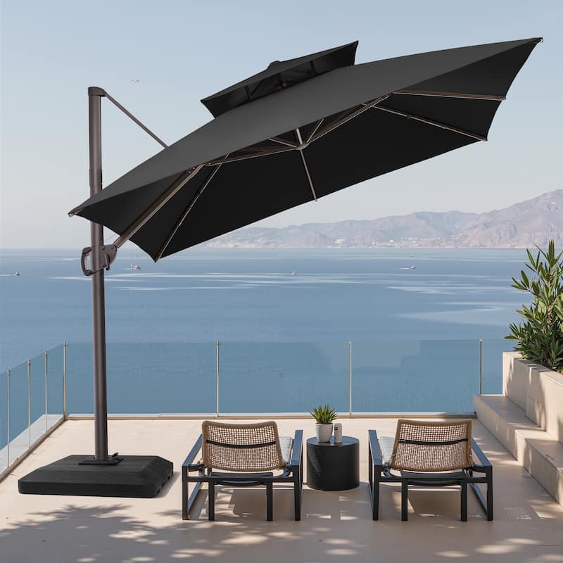10.5ft Patio Double Top Cantilever Offset Umbrella with 4-Piece Fillable Weighted Base - Black