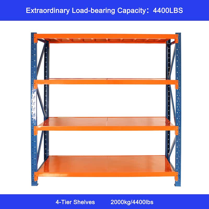 4-Tier Heavy Duty Storage Shelf Steel Rack Adjustable Height for Workshop and Warehouse - 78.66”L x 23.82”W x 78.74”H