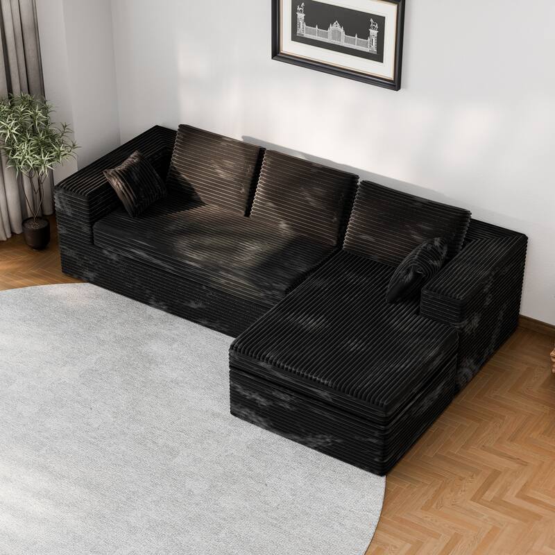 Modland 108”L-Shaped Modular Corduroy Couch with Deep Seats Comfy Sectional Sofa for Living Room