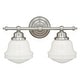 preview thumbnail 1 of 6, Huntley 2-Light 16 in. W Satin Nickel Farmhouse Bathroom Vanity Lighting Fixture, White Schoolhouse Milk Glass Globe Shade 16-in W x 10-in H x 7-in D - Satin Nickel