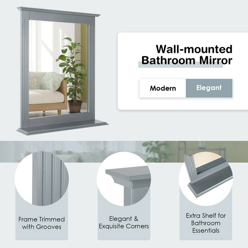 Gymax Bathroom Wall-Mounted Mirror W/Shelf Vanity Makeup Mirror