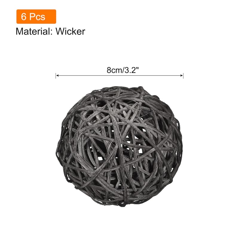 6 Pcs Wicker Rattan Balls 3.2 Inch Rattan Balls Vase Fillers - Gray