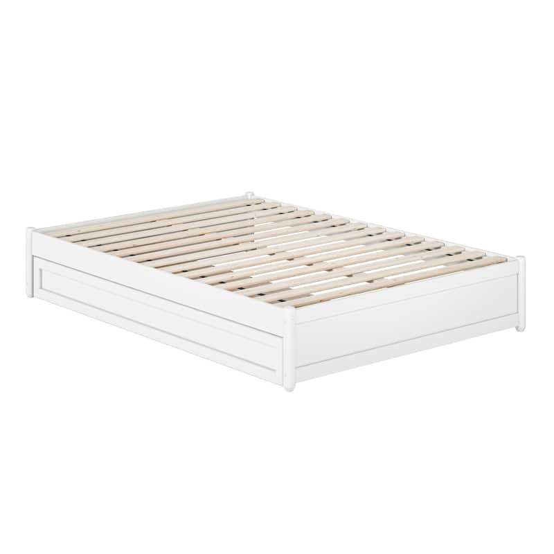 Barcelona Full Panel Platform Bed with Twin Trundle in White