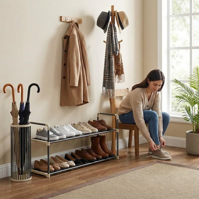 Shoe Rack - 2-Tier Shoe Organizer Shelf Holds 10 Pairs Sneakers, Heels, Boots by Home-Complete (Gray)