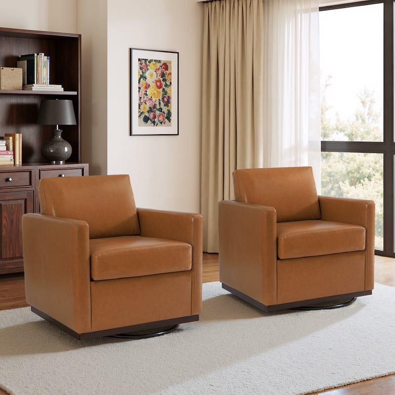 Cozy Swivel Armchair 360°Rotating Base Accent Chair Set of 2
