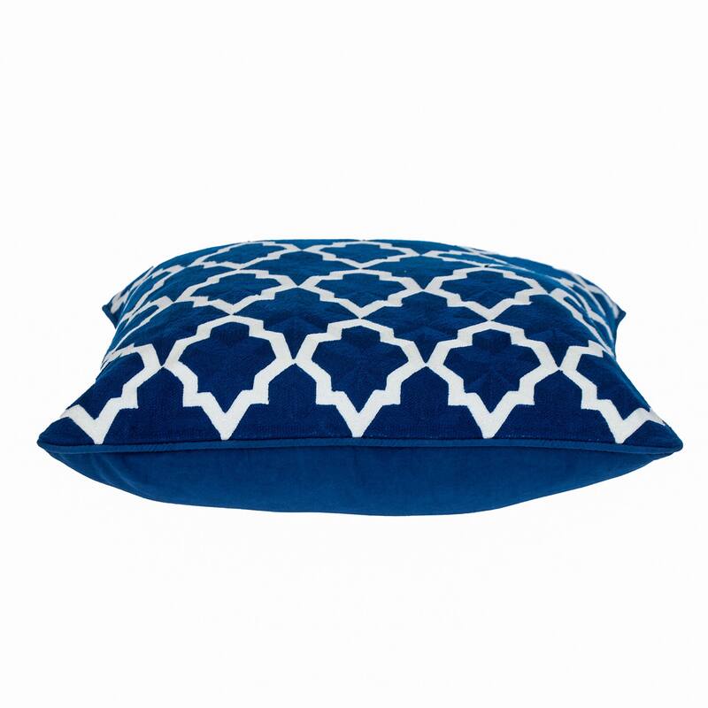 HomeRoots 18" X 18" Blue 100% Cotton Geometric Zippered Pillow