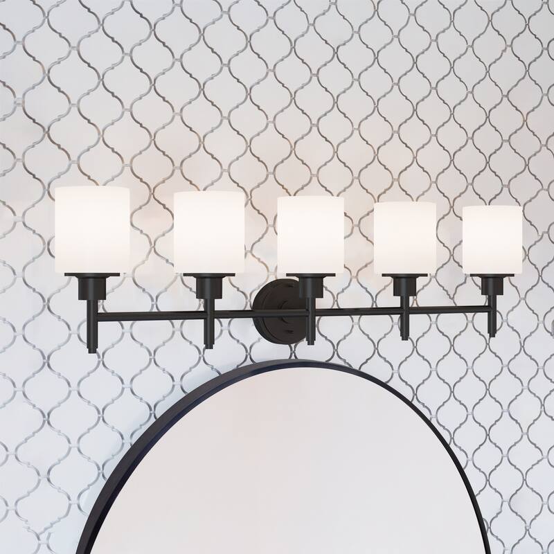 Aubrey Matte Black Dimmable 5-Light Vanity Light - Matte Black - Matte Black