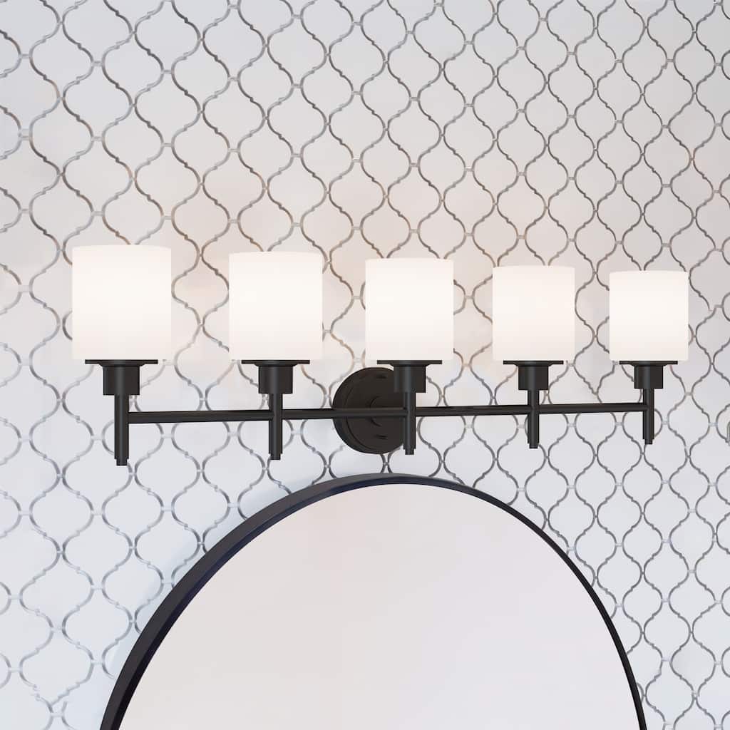 Aubrey Matte Black Dimmable 5-Light Vanity Light - Matte Black