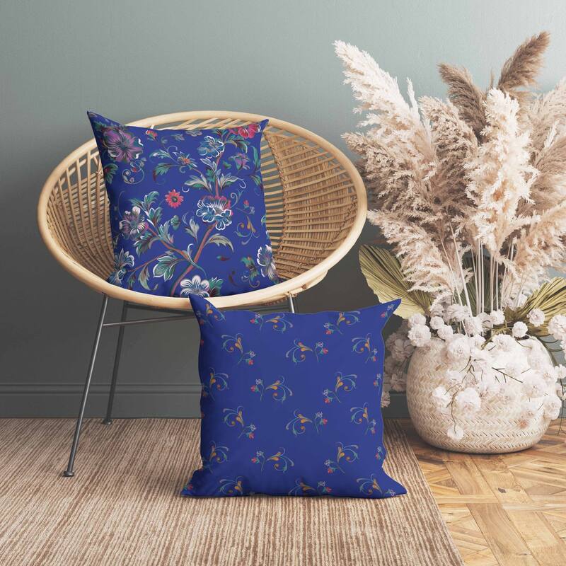 Nature's Palette Indoor/Outdoor Reversible Throw Pillow Blue and Pink