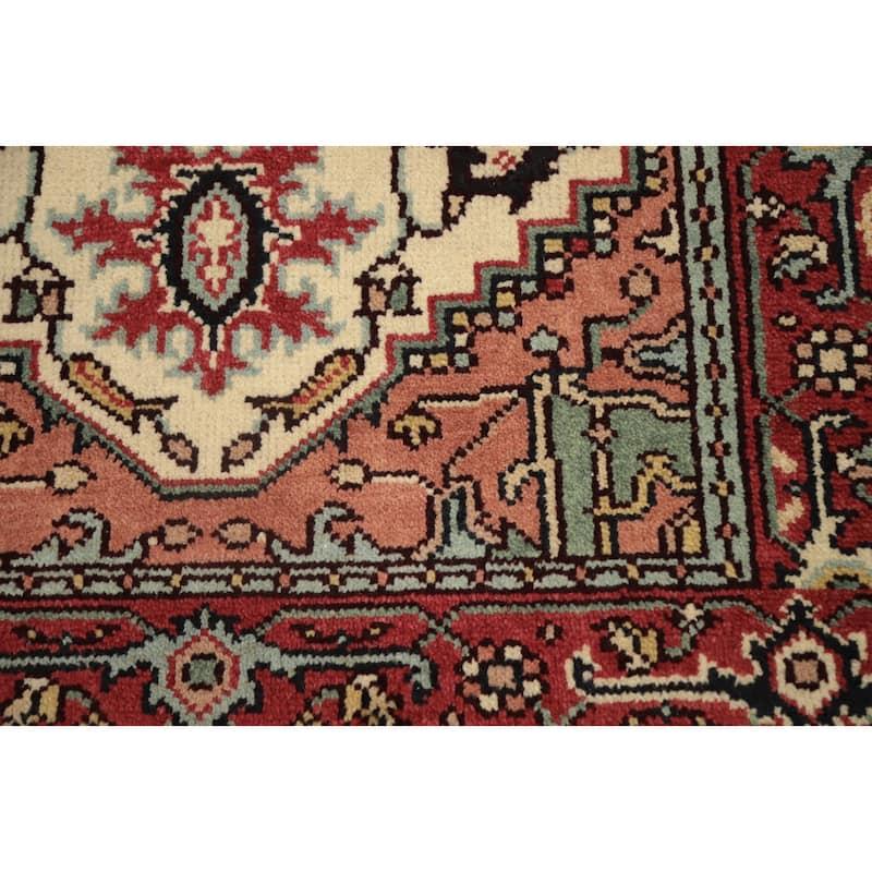 Hand Knotted Oriental 100% Wool Carpet Traditional Medallion Beige & Ivories Heriz (serapi) Area Rug - 6' 1'' X 3' 11''