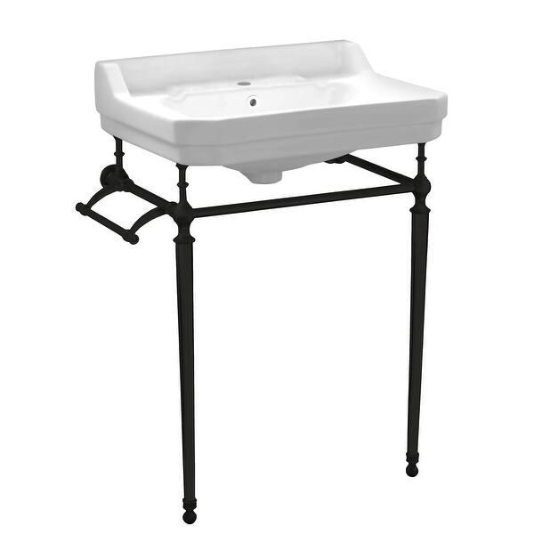 slide 2 of 11, Whitehaus Victoriahaus 23-1/2" Rectangular Ceramic Lavatory Console White / Matte Black