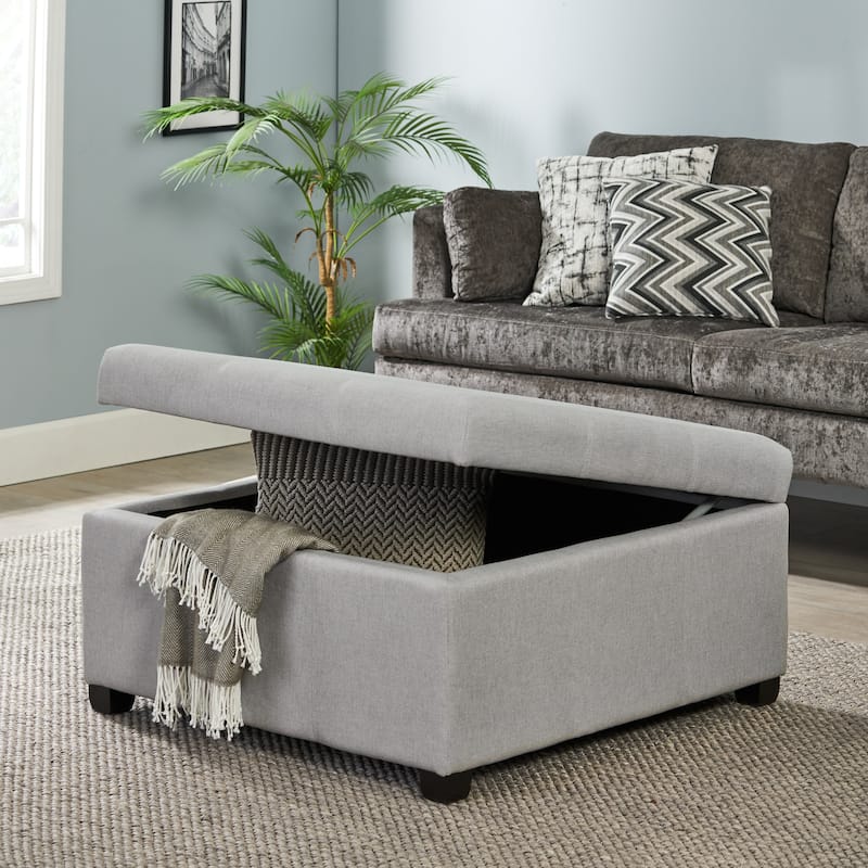 Roomfitters 35" Square Faux Leather Storage Ottoman with Lift-Top, Upholstered Footrest Bench for Living Room or Bedroom