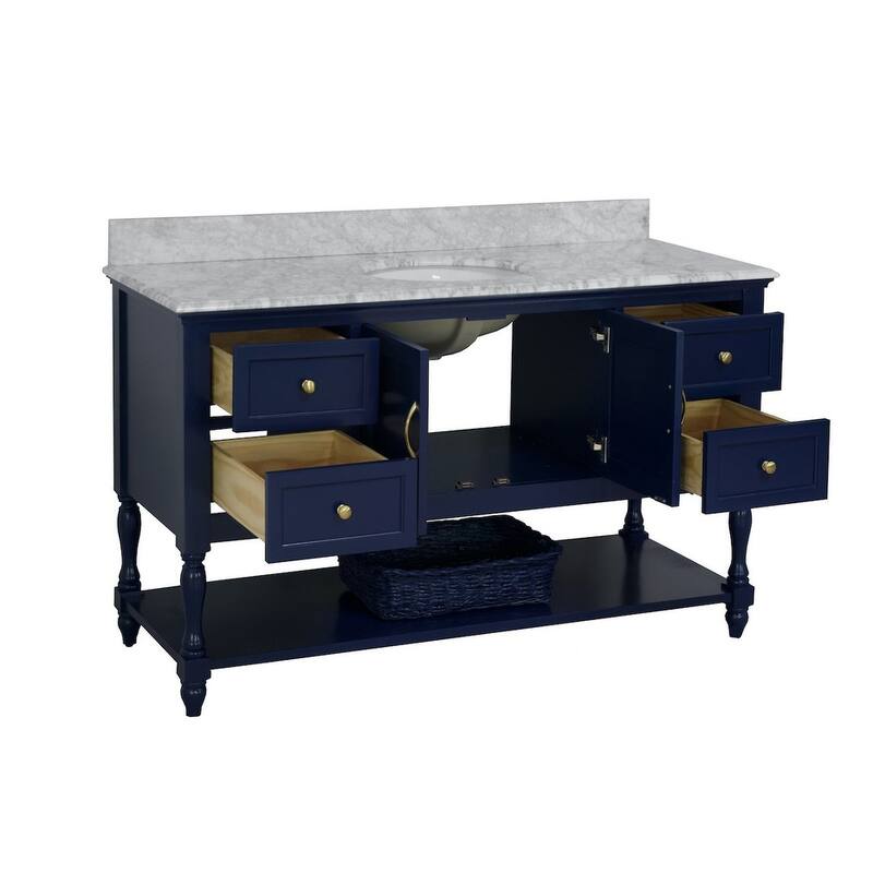 KitchenBathCollection Beverly 60" Single Bathroom Vanity with Carrara Marble Top