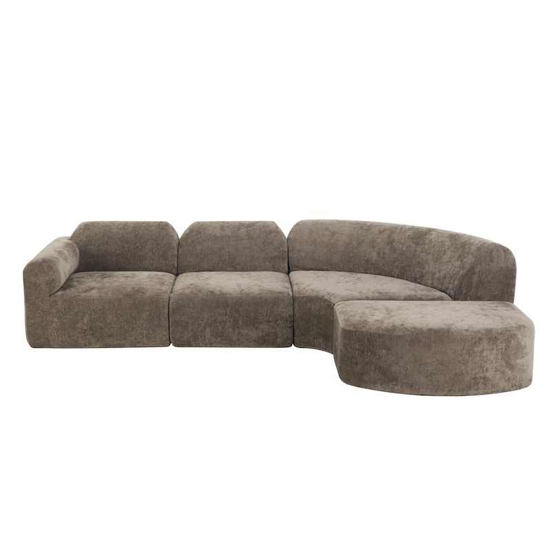 Christopher Knight Home - Modern Upholstered Curved Sectional Sofa with Deep Seat Ottoman