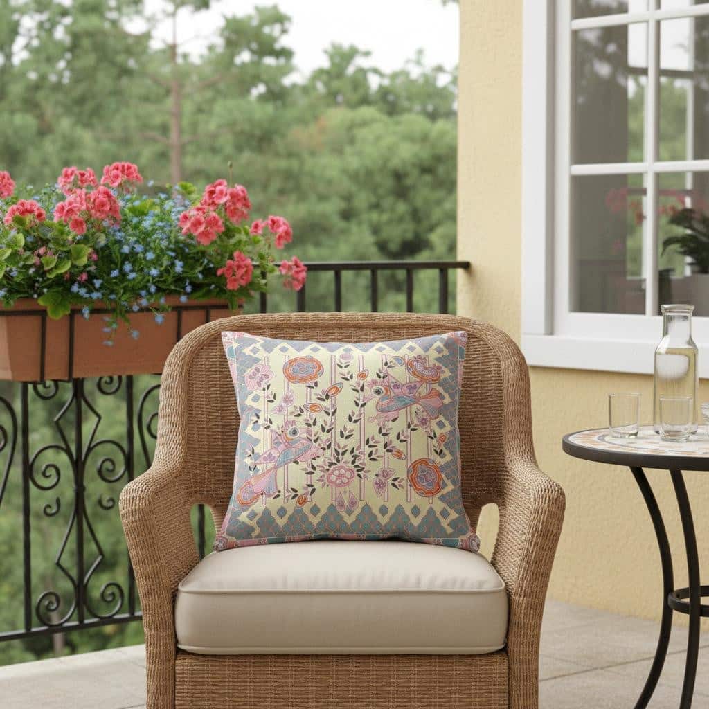 HomeRoots 20" x 20" Yellow Peacock Blown Seam Floral Indoor Outdoor Throw Pillow - 20.00' X '5.00' X '20.00