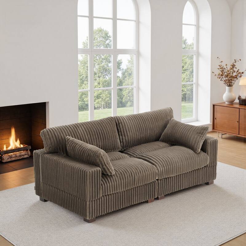 Plush Corduroy Upholstered Modular Sectional Sofa with Pillows
