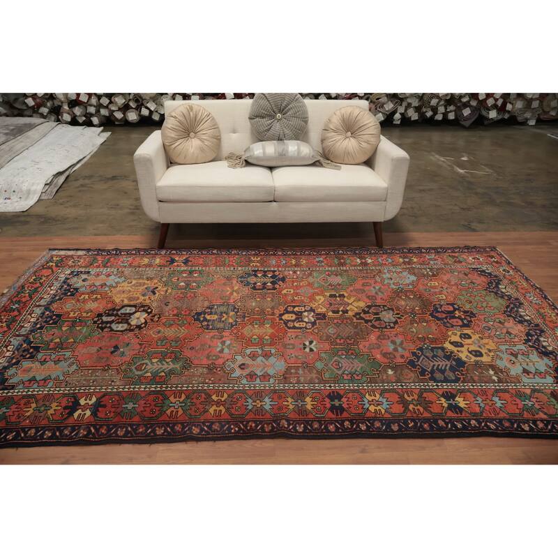 Hand Knotted Oriental 100% Wool Carpet Traditional All-Over Oranges & Rust Bakhtiari Area Rug - 9' 6'' X 5' 3''