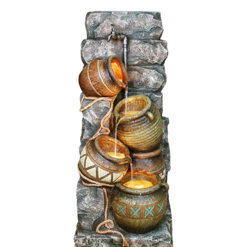 43" Tall Polyresin Indoor / Outdoor Fountain w/ LED Light, Potter Pitcher Design