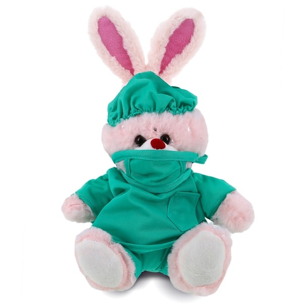 slide 2 of 6, DolliBu Rose Gold Bunny Doctor Plush Toy with Scrub Uniform and Cap - 8 inches