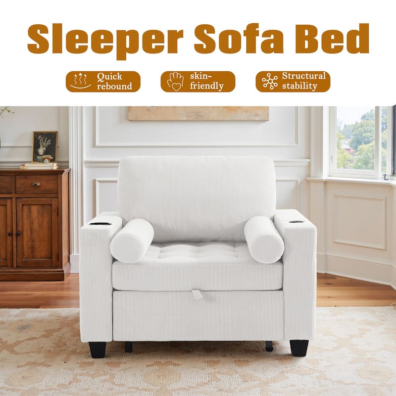 2 Set 3-in-1 Adjustable Recline Convertible Chair Bed Sleeper with USB Port