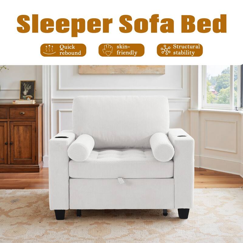 39" Adjustable Recline Convertible Sleeper Accent Chair with USB Port