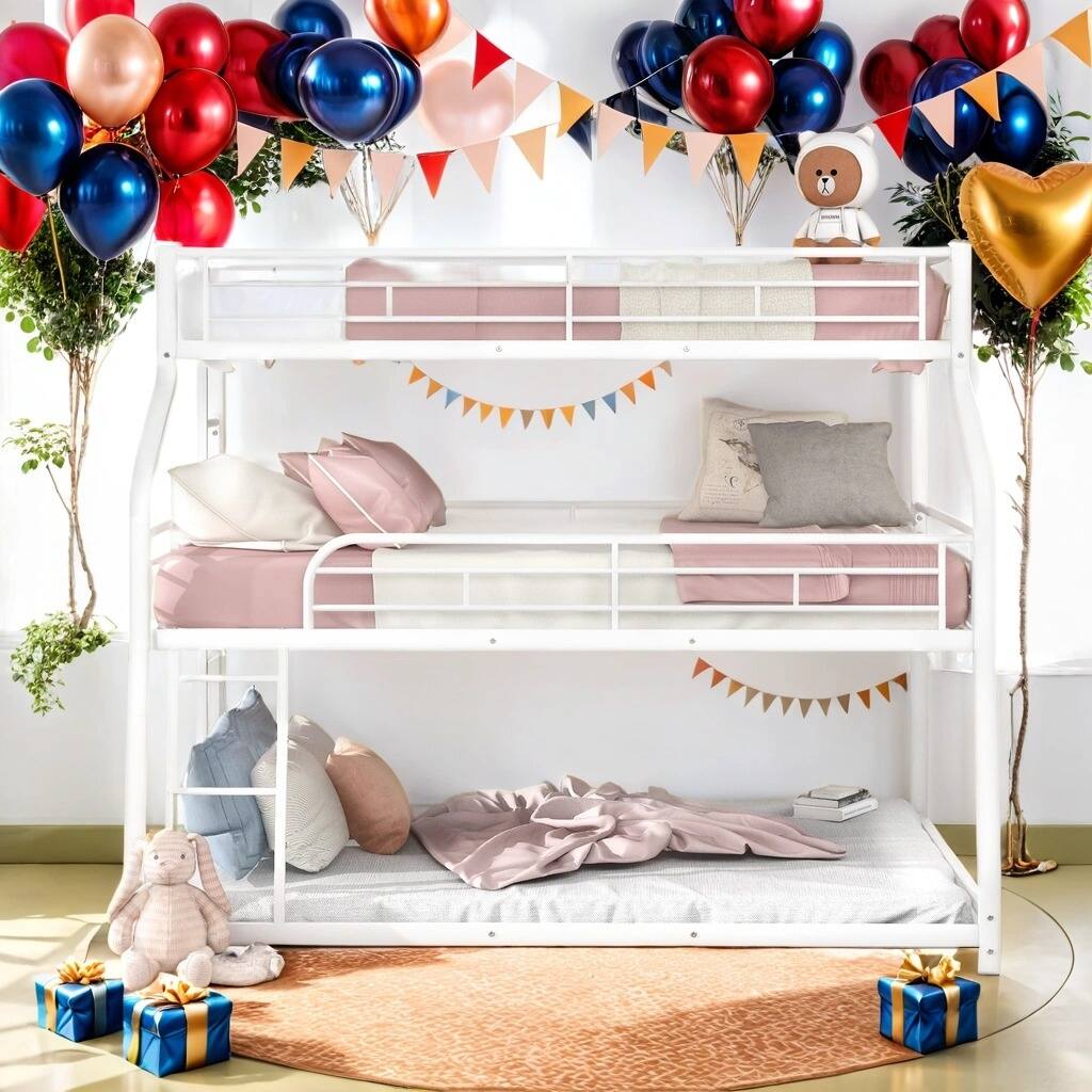 Modern Twin XL/Full XL/Queen Triple Bunk Bed With Ladder And Full-Length Guardrails,Convertible Beds for Bedroom
