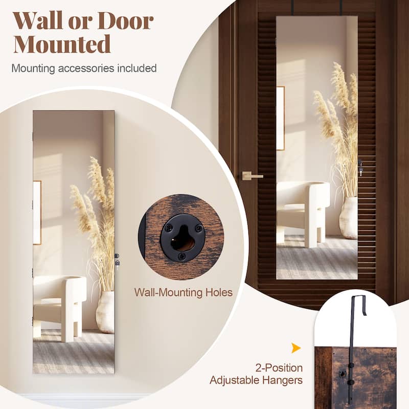Gymax Mirror Jewelry Cabinet 96 LED Lights Wall Door Mounted Armoire