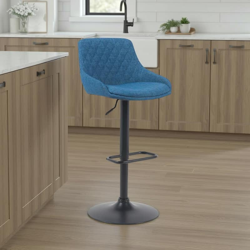 Anibal Modern Swivel Adjustable Barstool, Upholstered Counter Height Chair with Metal Frame - Blue & Black