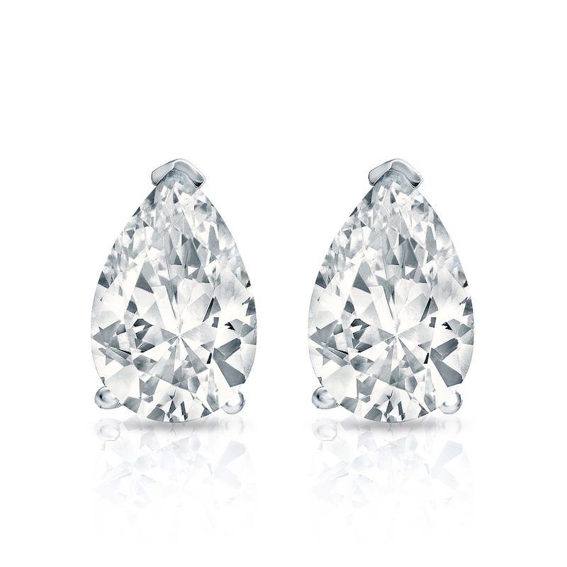 Auriya 14-karat Gold Lab Grown 1.00 carat TDW Pear Diamond Stud Earrings V-End Prong Screw-back