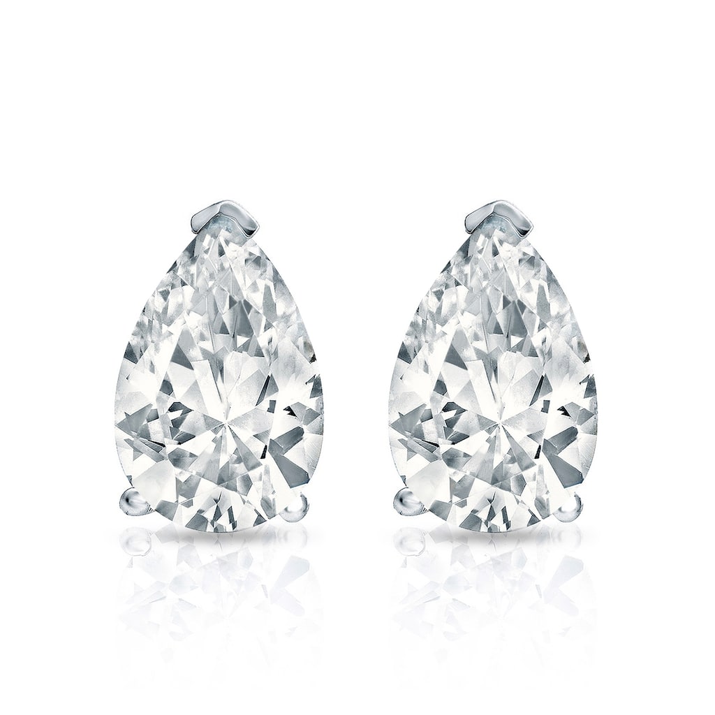 Auriya 14-karat Gold Lab Grown 1.00 carat TDW Pear Diamond Stud Earrings V-End Prong Screw-back