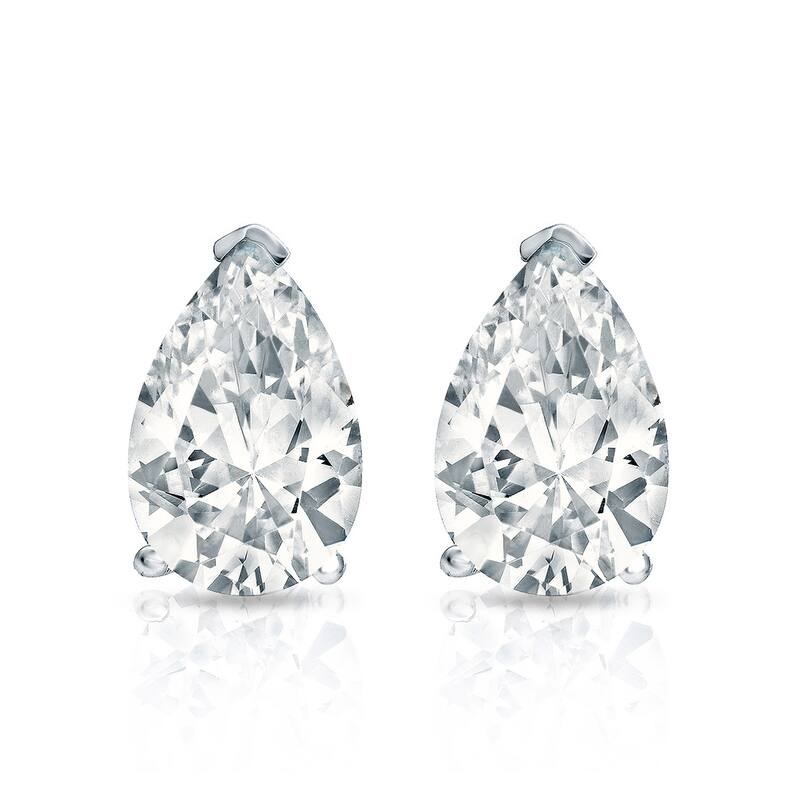 Auriya Plat Gold Lab Grown 1.00 carat TDW Pear Diamond Stud Earrings V-End Prong Push-back