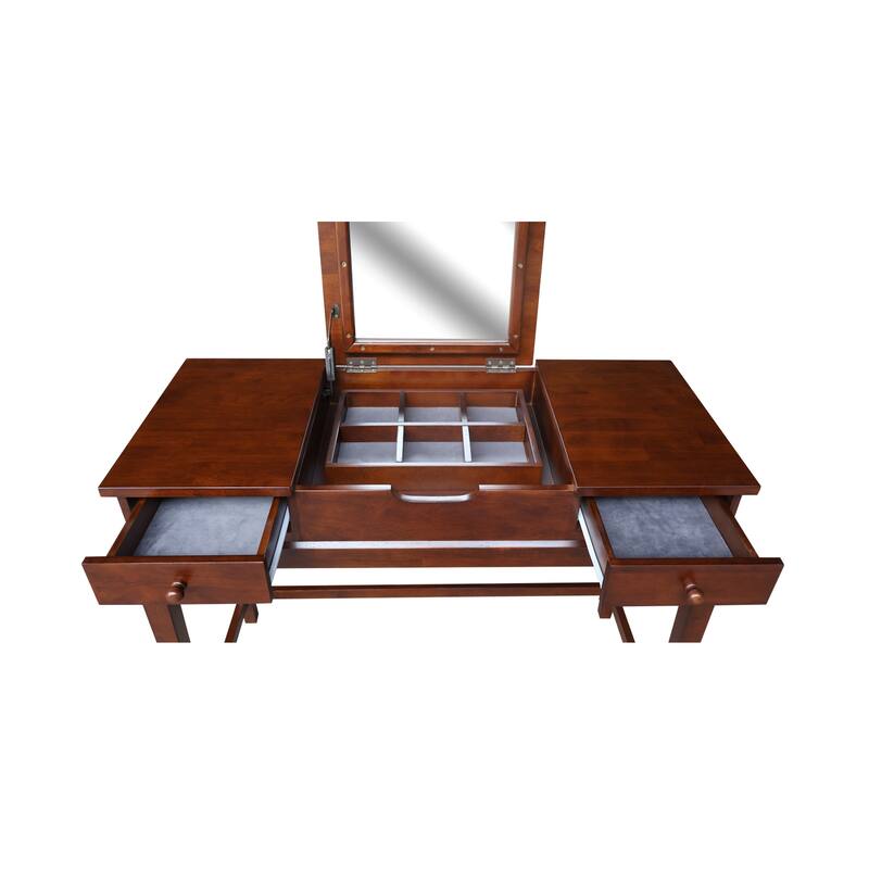 Solid Wood Vanity Table with Vanity Bench (Espresso Finish)
