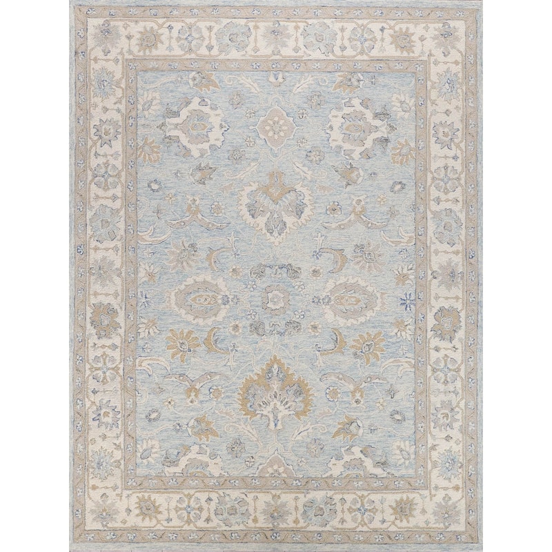 Exquisite Rugs Marietta Oushak Handmade Hand-tufted New Zealand Wool on Canvas Light Blue/Ivory Area Rug