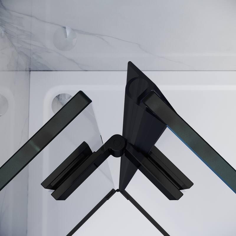 Elegant Bi-Fold Frameless Pivot Swing Shower Door Enclosure with Clear Glass Panel and Hardware Kit Reversible Installation