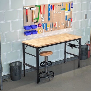 Workbench 60 Inches 60 Inch Adjustable Workbench with Rubber Wood Top and Power Outlets ...