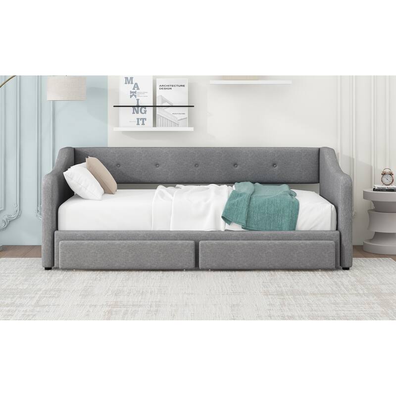 Twin XL to King Size Upholstered Daybed with Two Storage Drawers and Stylish Upholstery for Bedrooms and Living Rooms