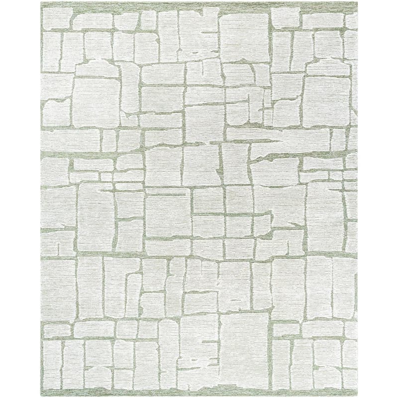 Scott Casual Abstract Wool Area Rug - 9' x 12' - Sage/White