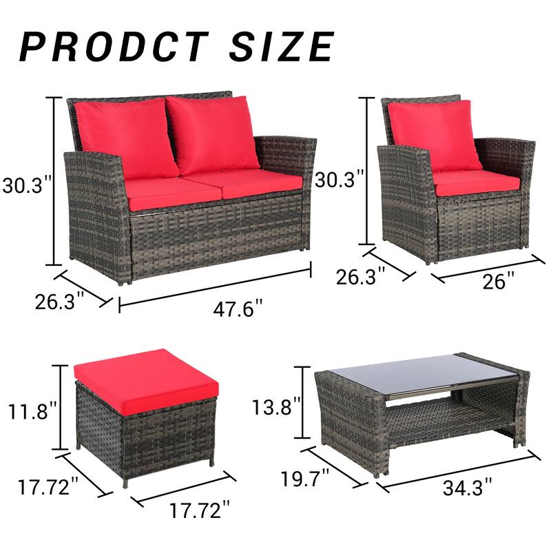 6-Piece Outdoor Patio Rattan Conversation Sofa Set with Tempered Glass Coffee Table