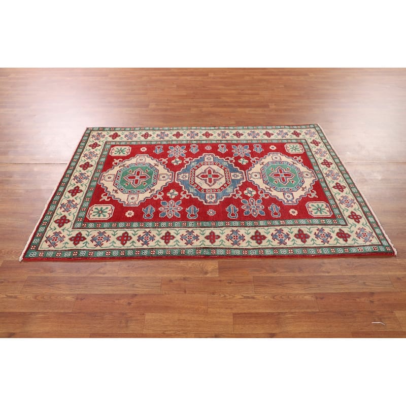 Red Kazak Area Rug Handmade Traditional Wool Carpet - 3'11" x 5'9"