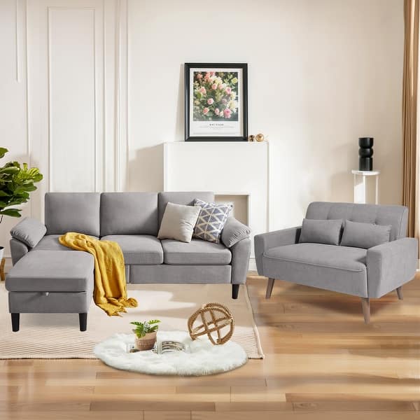 3-Piece Sectional Sofa Loveseat Ottoman, Plush Cushions - On Sale - Bed Bath & Beyond