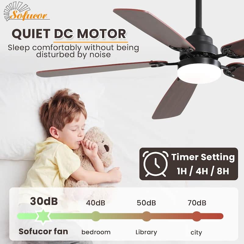 42"/52" Ceiling Fan with Remote,Dual Blade Finish,3CCT LED Light,Plywood Blades,Flush Mount and Downrod Mount