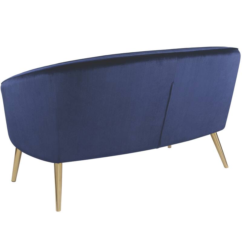 Contemporary Blue Velvet and Brass Legs Living Room Accent Settee